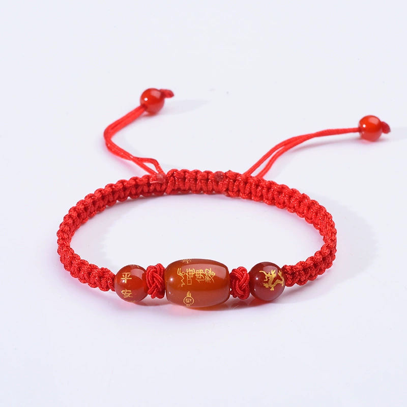 Woven onyx red rope bracelet, birthday charm, Chinese horoscope