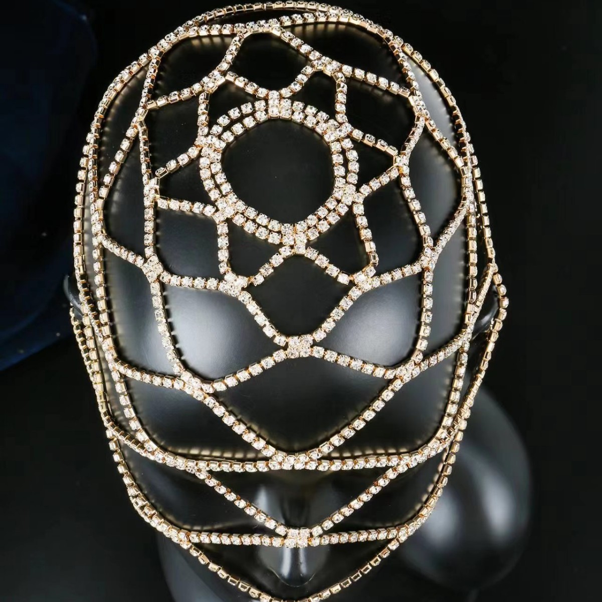 Accesorios de diamantes de imitación para bodas de novias transfronterizas europeas y americanas, tocado de malla con flecos, diadema, espectáculo de pasarela