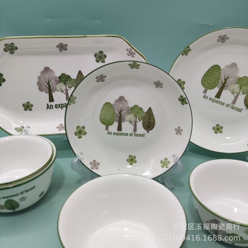 Factory wholesale printing underglaze Dream Forest series high-looking fresh household ceramic bowl plate Factory wholesale printing underglaze Dream Forest series high-looking fresh household ceramic bowl plate