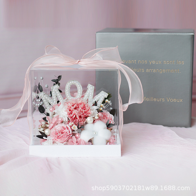 Eterna flor Rosa Clavel regalo de cumpleaños para mamá suministro Comercio exterior acrílico alto sentido regalo del día la madre