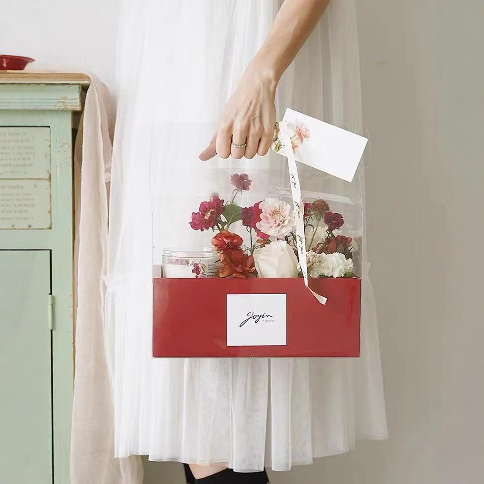 Yixing transparente PVC caja portátil de pastel de flores recubierto caja de regalo de frutas impermeables caja de embalaje de pastel