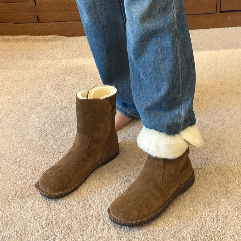 2025新款真皮勃肯雪地靴女短靴时尚百搭舒适保暖加绒加厚棉鞋女靴