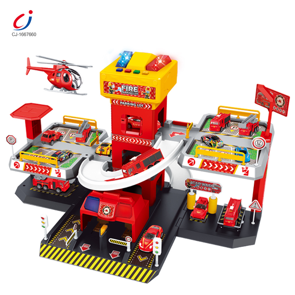 Children's Alloy Fire Truck Parking Lot Toy Splicing DIY Engineering Vehicle Excavator Track Inertia Car Pull Back Toy