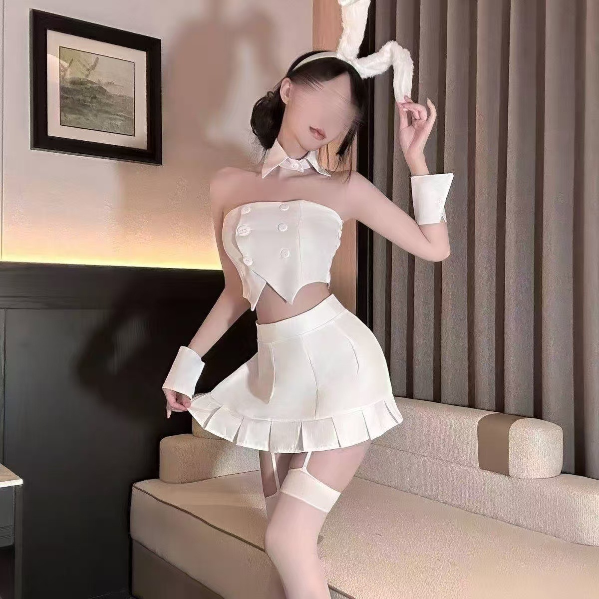 Pure Lust See-Through Mesh Cosplay Pajama Set with Top, Skirt and Arm Sleeves — detail image 5