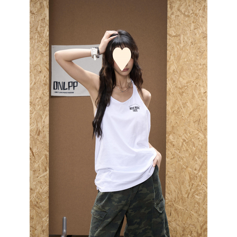 [21 Pieces of Pure Cotton 220g] American Retro Hot Girl Halter Neck Backless Camisole Women's Summer White Top