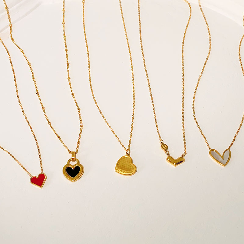14g Weight Shell Inlay Material Necklace Classification Casual Simple Style Heart Shape Titanium Steel Plating Inlay Shell Necklace