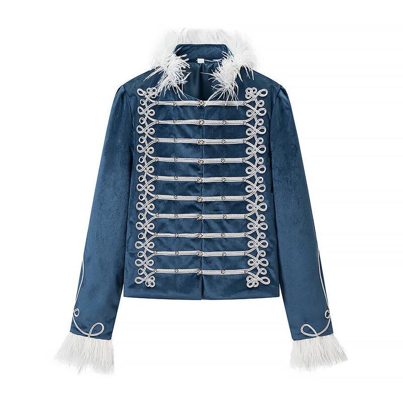 Stand Collar Velvet Retro Foreign Trade Jacket for Women, Summer Cross-Border Court Style Embroidered Feather European and American Style Stand Collar Velvet Retro Foreign Trade Jacket for Women, Summer Cross-Border Court Style Embroidered Feather European and American Style