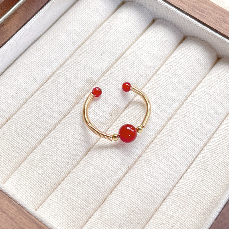 14K Gold-Filled Aquamarine Red Agate Labradorite Moonstone Strawberry Crystal Amethyst Emerald Dry Green Ring Ring