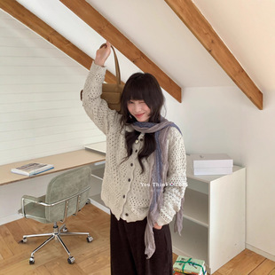 【You Think】十三行时尚镂空设计感钩花单排扣显瘦百搭针织毛衣-阿里巴巴