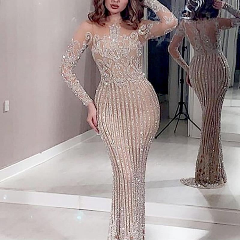 European and American Cross-Border Long Skirt, Mid-Waist Temperament, Commuting Gold Sequins, Pure Color Chest-Wrapped Elastic Gold Slimming Look Dress