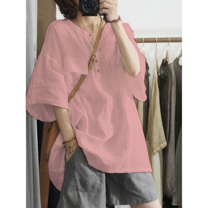 2025 Southeast Asia Autumn New Cross-Border Fashion Loose T-Shirt Women Solid Color Three-Quarter Sleeve Plus Size Export Top Women