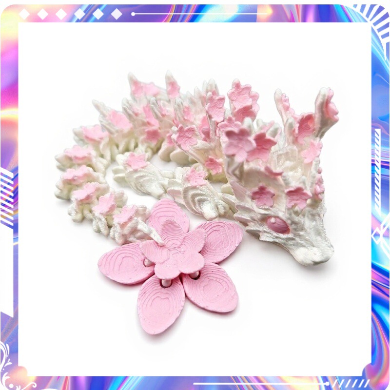 Cross-Border 3D Printed Cherry Blossom Pink Chinese Dragon Little Girl Model Toy Keychain Children's Gift Stall Wholesale