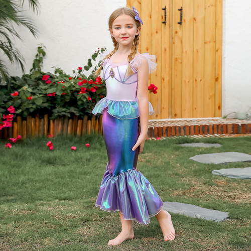 Children's mermaid princess dress girls ins style mermaid color small flying sleeve dress party sixty-one dress