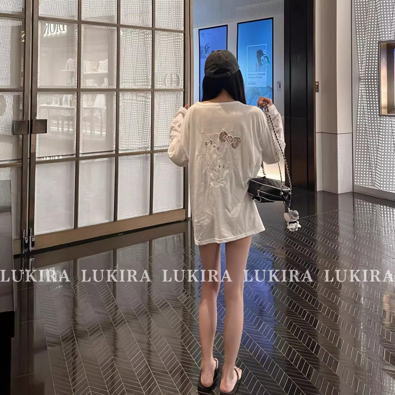 【原版面料 莱赛尔雪花棉 1比1做法】宽松刺绣kt长袖T恤女防晒罩|undefined