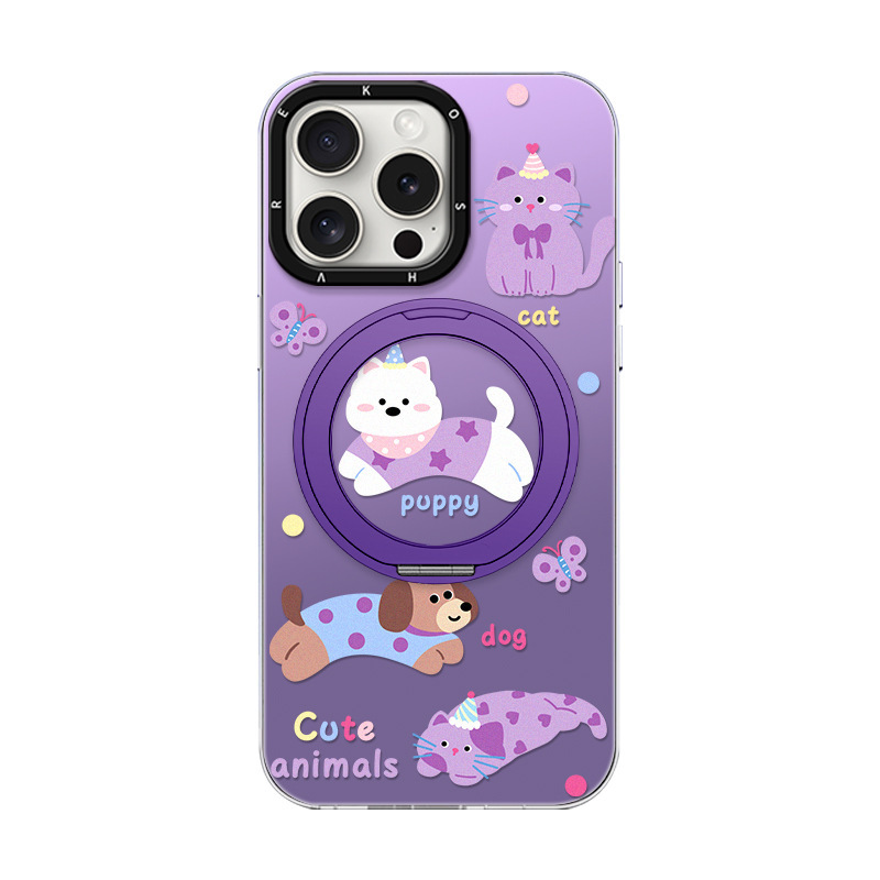 かわいい猫と犬の磁気ホルダー Apple 16promax 携帯電話ケース 13 ハイエンド 15 漫画 14 保護カバーに適しています|undefined
