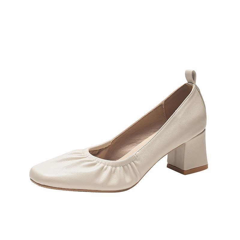 Cuerpo suave cuadrado grosso tacones altos zapatos de mujer 2026 nuevo cuero suave poco profundo no cansado pies de trabajo zapatos individuales