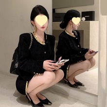 富家千金小香风套装裙女名媛洋装亮片短外套秋冬季新款半裙两件套