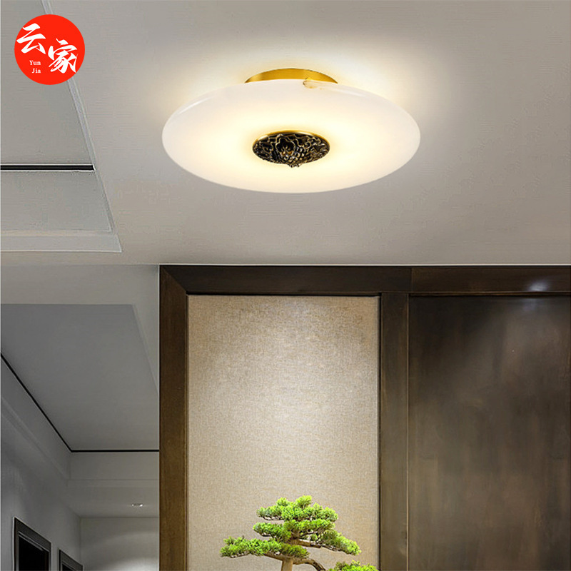 New Chinese style copper Jade aisle led ceiling light personality simple balcony hallway corridor round Zhongshan lamps New Chinese style copper Jade aisle led ceiling light personality simple balcony hallway corridor round Zhongshan lamps