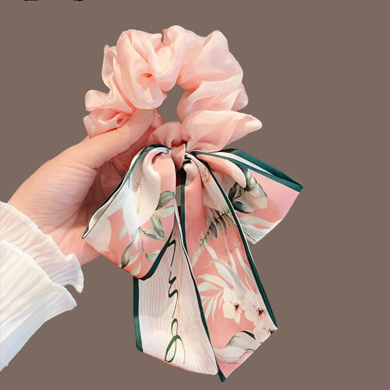 Floral Bow Large Intestine Hair Ring Women's 2024 New High Color Value Hair Band Hair Rope Hair Band Ribbon Headwear