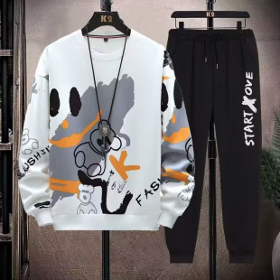 Men's Spring and Autumn Ins Teenager Handsome Boys Loose Jacket Casual Sports suit with Pants