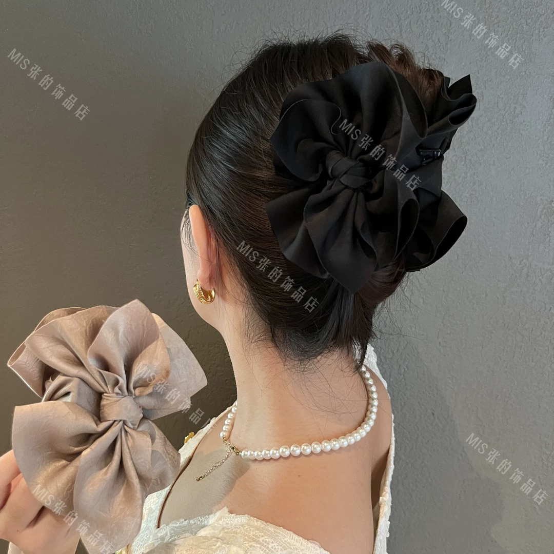 Элегантная модная универсальная заколка для волос во французском стиле с бантом, темпераментная заколка для волос, атласная простая модная интернет-знаменитость ins