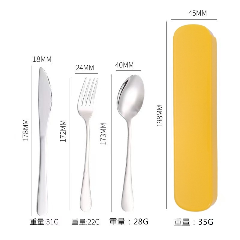 Juego portátil de cubiertos de acero inoxidable, incluye cuchillo, tenedor y cuchara, ideal para estudiantes o camping
