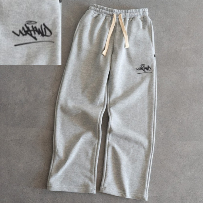 Cross-Border 2025 New Popular Line Drawing English White Drawstring Wide-Leg Pants White Black Youth Wholesale Pants