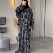 跨境外贸女套装2025秋季时尚高级水默印花不规则长袖上衣半身长裙