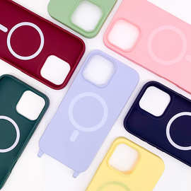 苹果16挂绳磁吸手机壳iPhone14挂绳磨砂13磁吸壳苹果15磁吸手机壳