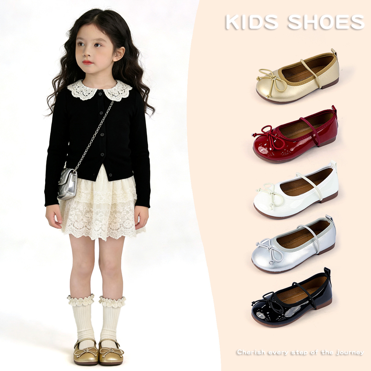 2026 Spring and Autumn New Style Girls' Korean Style Mary Jane Slip-On Leather Shoes with Soft Soles and Bowknot Ballet Princess Shoes