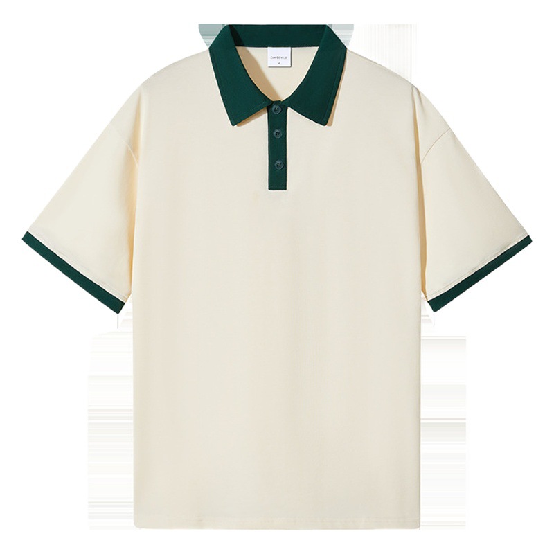 Tallas europeas y americanas, estilo retro americano, mangas raglán, camiseta holgada de algodón puro con cuello, polo de marca de moda, personalizable