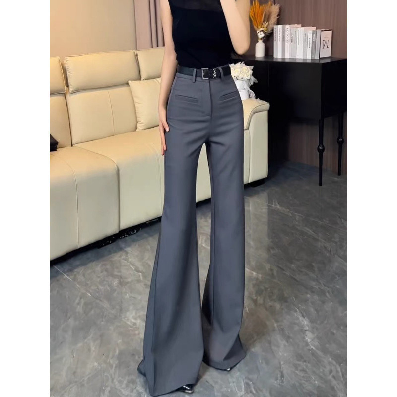 H2V灰色西装喇叭裤女2025年夏季新款高腰显瘦简约休闲裤子垂感拖|undefined