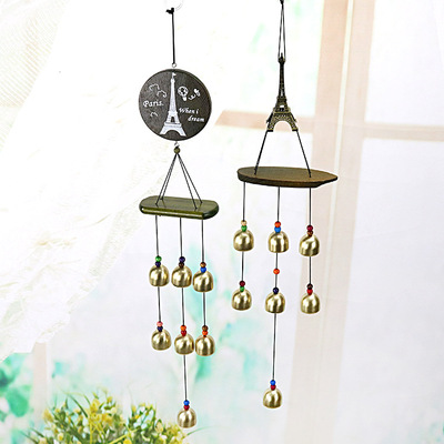 跨境木头风铃巴黎铁塔金属铃铛卧室门饰户外阳台门铃礼物工艺品|ms