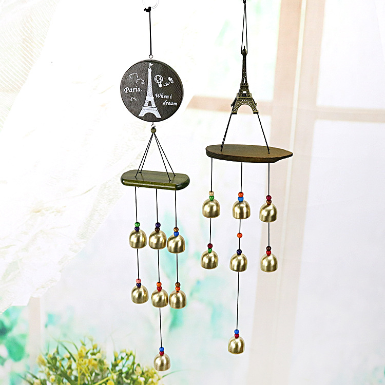 跨境木头风铃巴黎铁塔金属铃铛卧室门饰户外阳台门铃礼物工艺品|ms