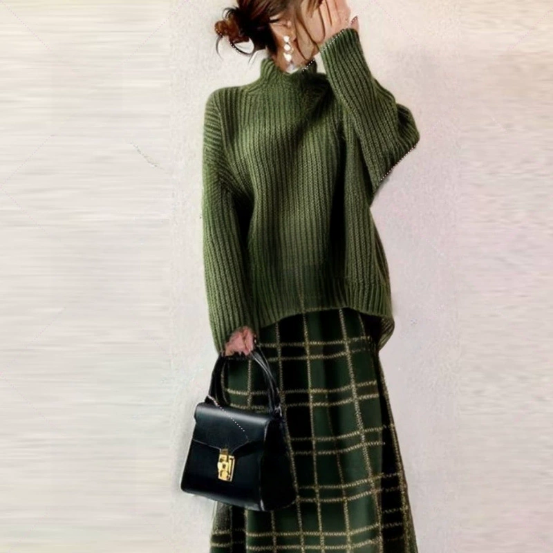 Японский Lotte новый продукт 2024 осень и зима свободный дикий воротник с длинными рукавами летучей мыши топ с двумя юбками