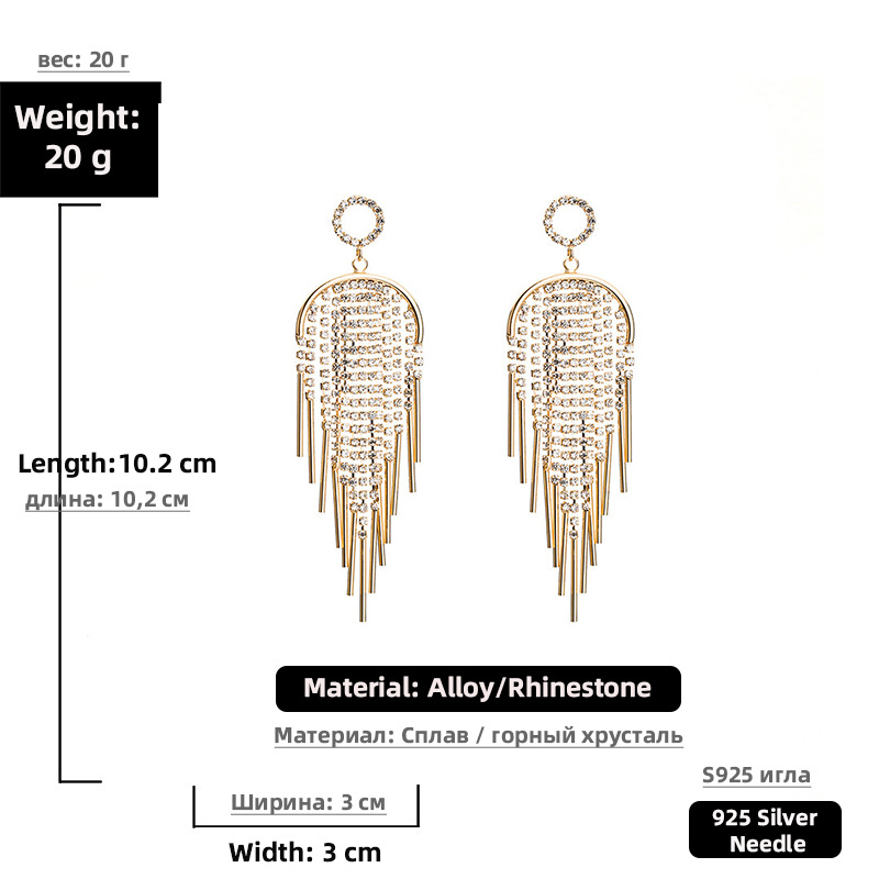 Full Diamond Tassel Earrings display picture 2