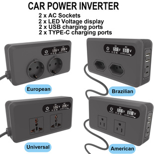 Hot Selling Car Inverter 200W Power Converter 12V to 220V 110V Dual Usb+Type-C Dual Socket