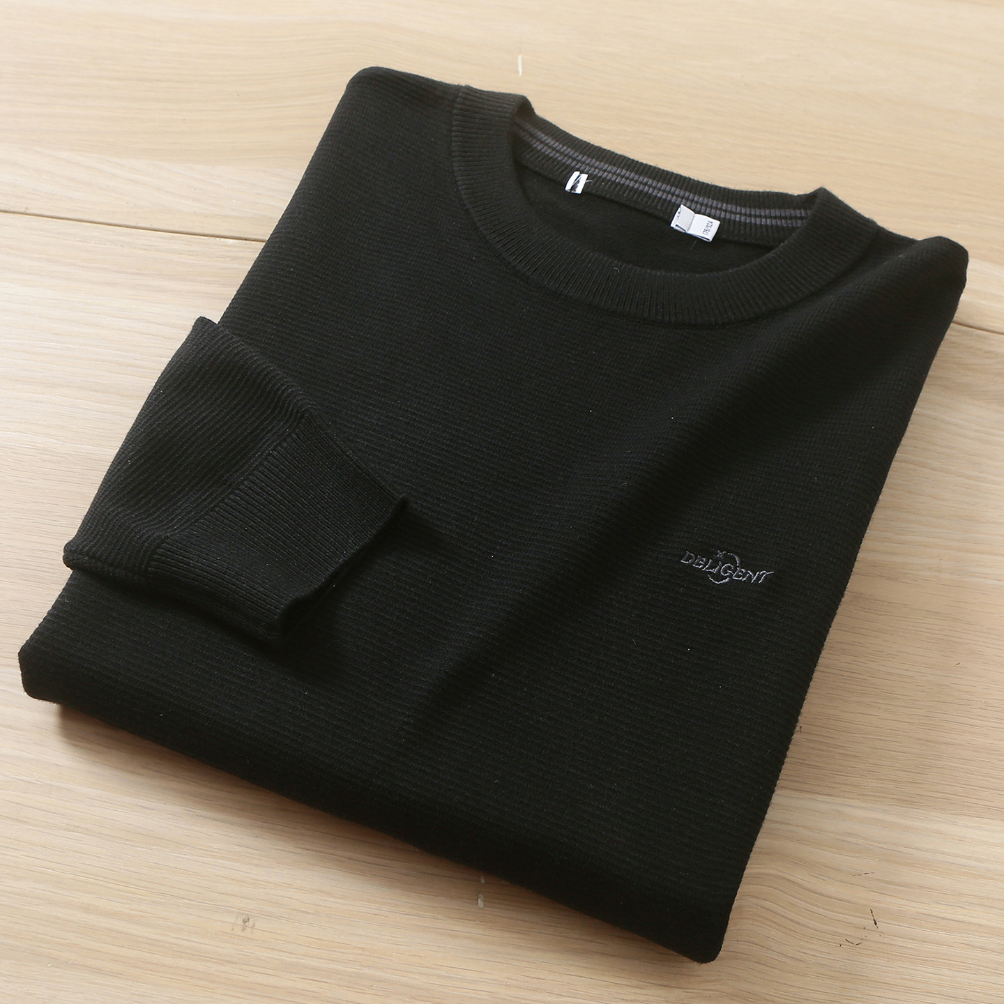 Modal Crew Neck Knit Sweater for Men, Autumn and Winter Casual Embroidered Warm Base Sweater for Men 3W047