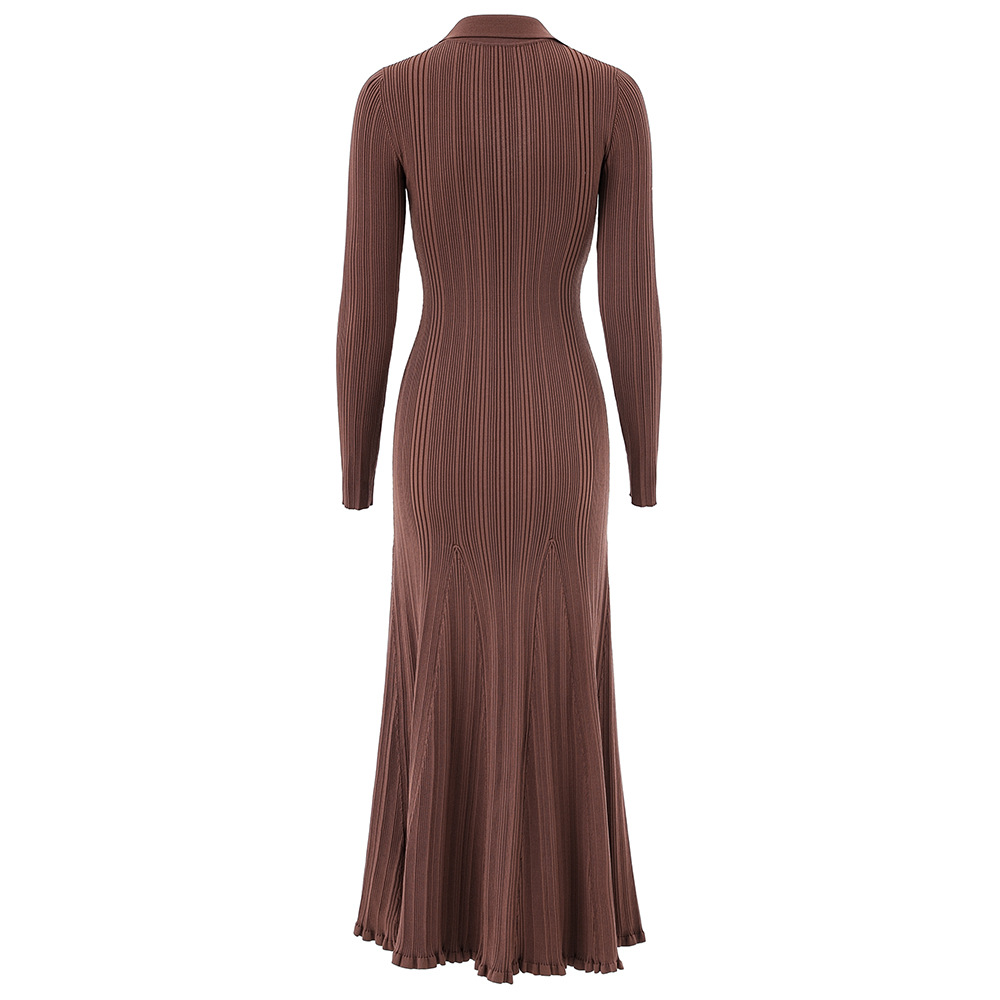 Women's Long Sleeve Blazer Collar Midi Dress Metal Buttons Rib Knit Bodycon Elegant Office Evening Wear Slip Dress_ecoleips.com