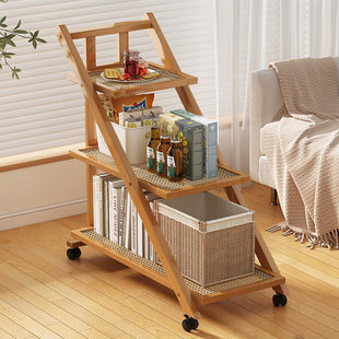 Floor movable folding bookshelf storage rack multi-layer sofa side storage rack household trolley simple bookcase