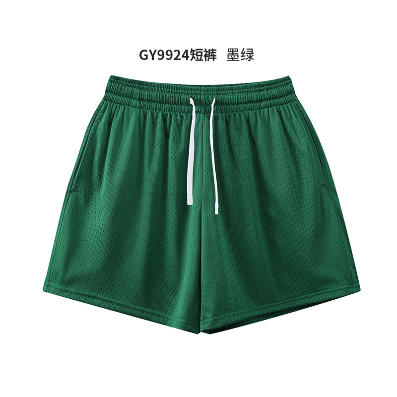 Paño de malla grande, pantalones cortos deportivos de doble capa de secado rápido, uso externo, tendencia casual suelta, pantalones cortos estadounidenses de tres puntos, personalización de hombres