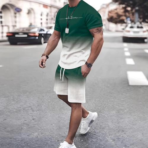 Amazon AliExpress Fashion 3D Printed Men's Sports Set 2 Piece Summer T-Shirt and Shorts