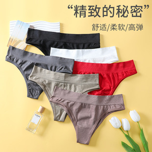 跨境欧美外贸丁字裤中腰螺纹纯棉内裆纯色T裤大码运动三角内裤女-阿里巴巴