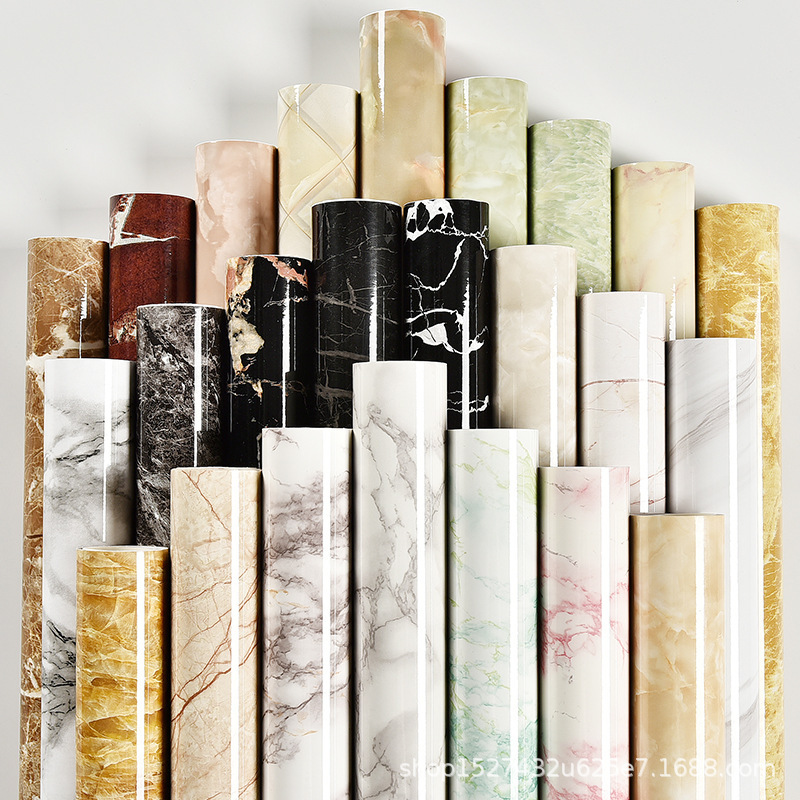 Cross-border manufacturers self-adhesive imitation marbling stickers wallpaper waterproof oil-proof kitchen dining room living room desktop table top