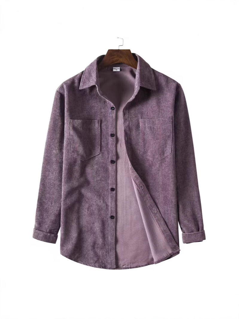 ヨーロッパとアメリカのクロスボーダー秋の新作メンズ無地コーデュロイ長袖シャツ若者のファッショントレンドカジュアルシャツ