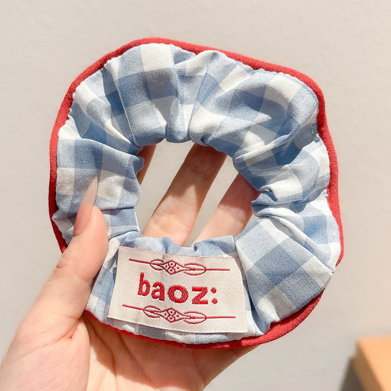 Rojo y azul coreano color de contraste anillo de cabello de intestino azul cuadrado correa de banda adorable niño curioso cabello de cola de caballo nuevo accesorio de cabello para mujeres