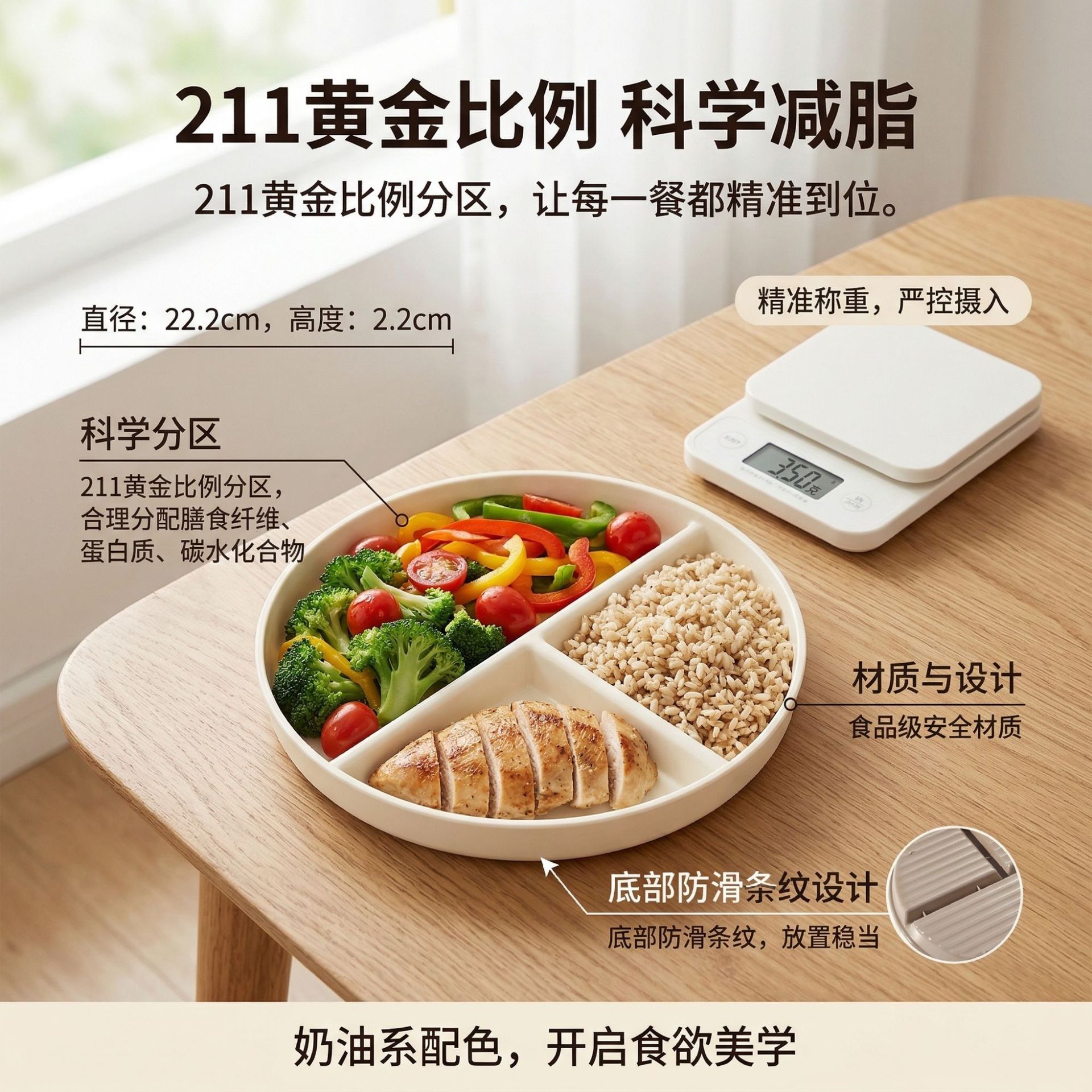 Plastic Divided Plate 211 Fat-Reducing Plate Household One-Person Breakfast Plate Kidsren's Plate Quantitative Divided Plate