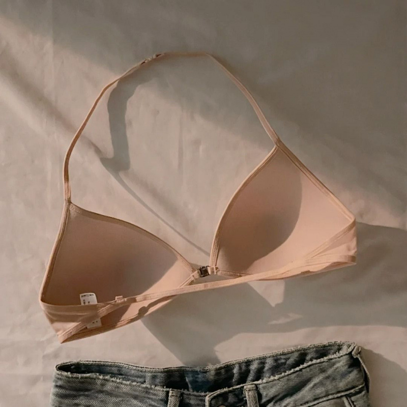 フロントボタンクロスホルターネック美背中バックレス貧乳女子下着薄い細いストラップなしリムなしシームレスブラジャー夏|undefined