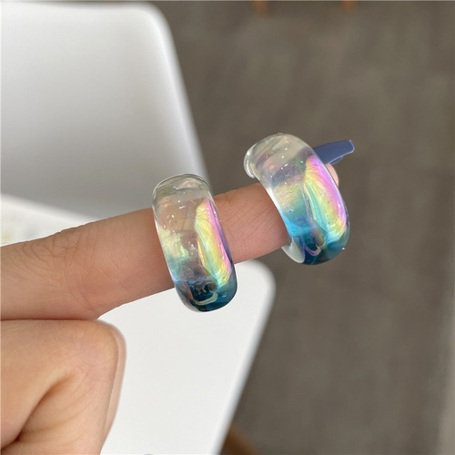 Blue Symphony Acrylic C-shaped Earrings Women's 925 Silver Needle Gradient Transparent Earrings Earrings No Holes Clip Earrings Trendy