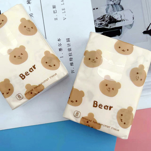 Printed Handkerchief Paper Playful Bear Printed Tissue Portable Small Pack Tissue Facial Tissue Toilet Paper Colored Napkin Paper